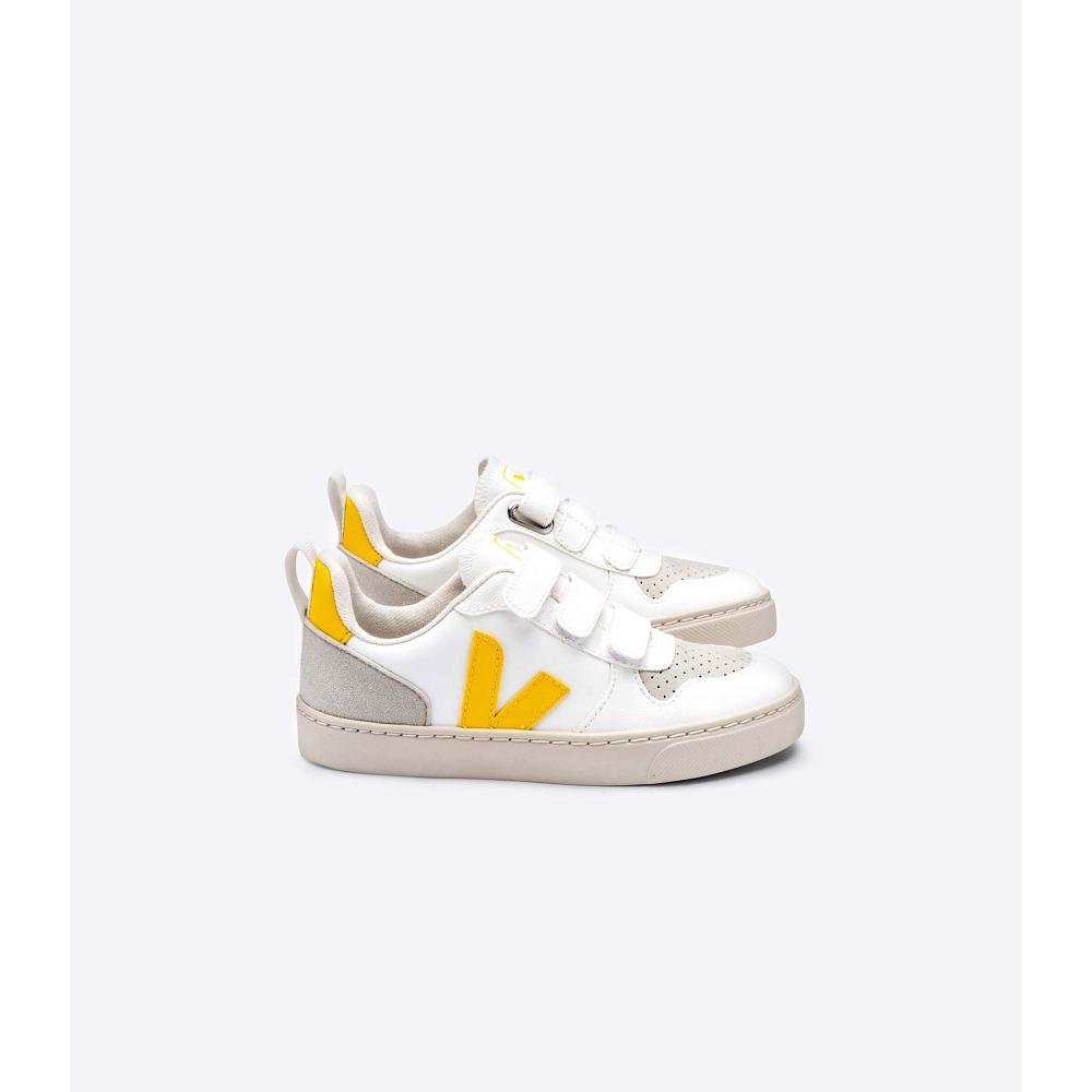 Veja V-10 STRAPS CWL Kids\' Shoes White/Orange | CA 802JPQ